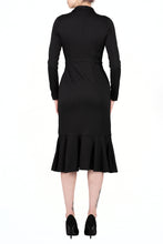 TWO PEARS-Long Sleeve Double-Breast Asymmetrical Ruffle Hem Dress