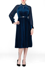 SCANDINAVIA-Long Sheer Sleeve Velvet Dress With Belt