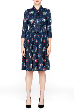 SCANDINAVIA-Pleated Office Floral Dress