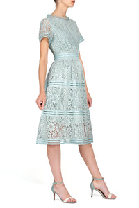 SCANDINAVIA-Short Sleeve Fit And Flare Lace A-line Dress
