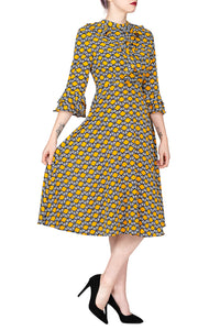 SCANDINAVIA-Long Sleeve Elastic Waist Fit & Flare Dress