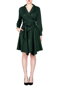 TWO PEARS-Buckle Sleeve Belted Turned Over Collar Overcoat