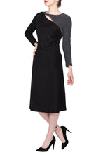 TWO PEARS-Long Sleeve Side Draped Contrast Dress