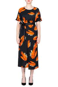 SCANDINAVIA-Leaf Motif Shirt Sleeve Wrap Dress