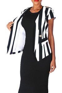 Aolixue-Cap Sleeve Stripe Coat