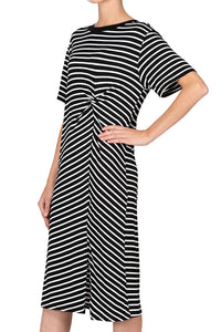 Ym+  - Short Sleeve Stripe Draped Shift Dress