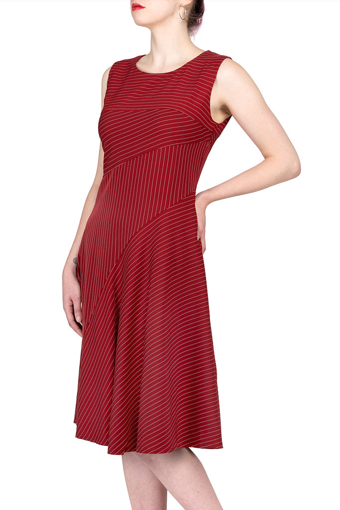 Aolixue-Sleeveless Stripe Contrast A-line Dress