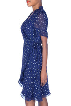 Caylar  -Short Ruffled Dot Print Asymmetrical Hem Dress