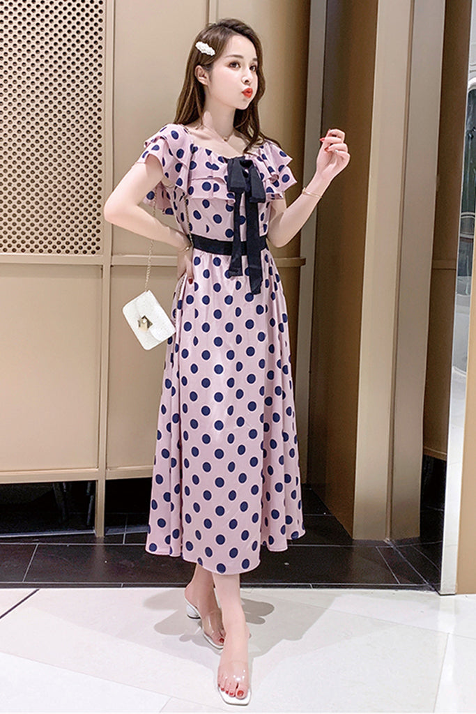off the shoulder polka dot midi dress Off-The-Shoulder Polka Dot Midi Dress