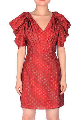 Caylar  - Short Puff Sleeve Dot Print V-neck Dress