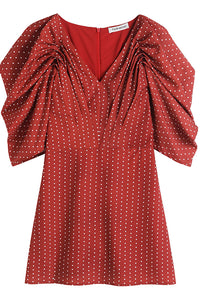 Caylar  - Short Puff Sleeve Dot Print V-neck Dress