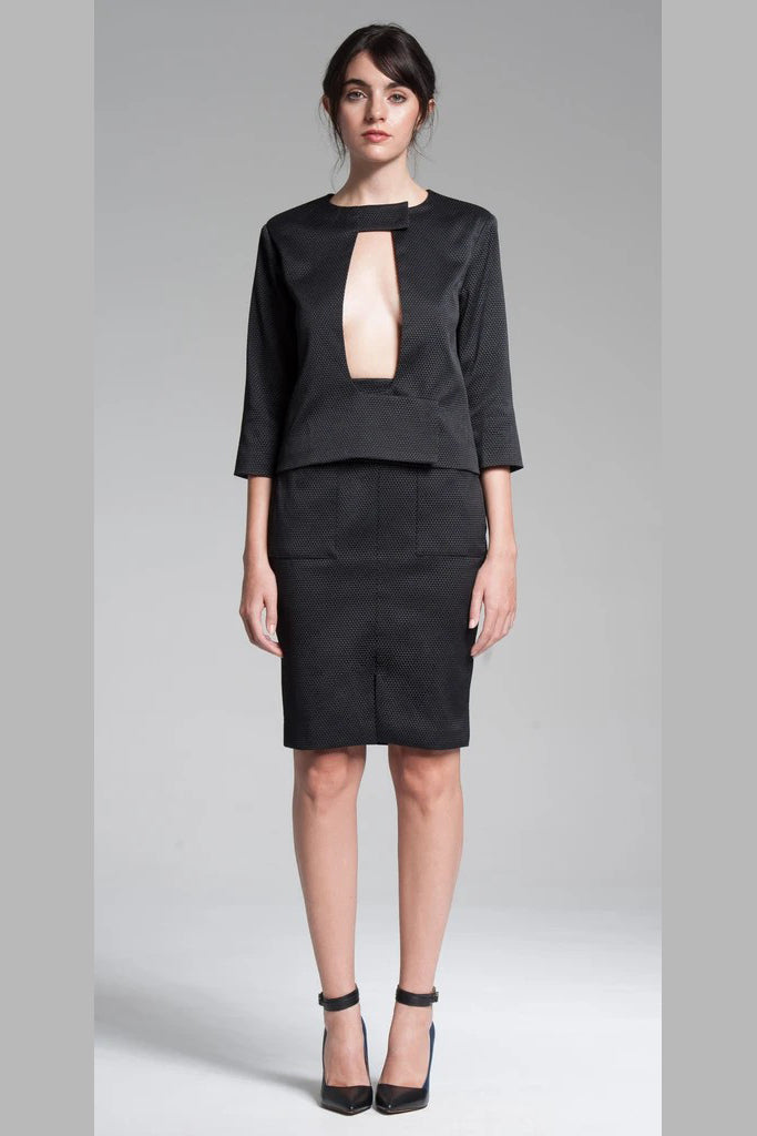 Double Breasted Open Keyhole Jacket - Black – Vicky and Lucas