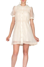 Short Sleeve Button Down Tulle A-line Mini Dress