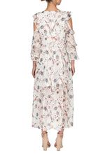 Long Sleeve Printed Ruffle Fit & Flare Dress