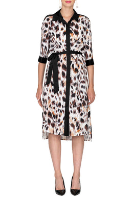 Leopard printed Contrast Shirt Dress with Belt