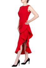 SCANDINAVIA-Sleeveless Ruffle Accent Side Draped Dress