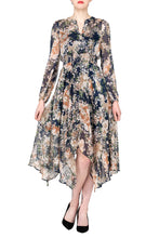 TWO PEARS-Long Sleeve Floral Elastic Waist Asymmetrical Dress With Bottom Dress