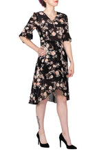 SCANDINAVIA-Ruffle Sleeve V-Neck Floral High Low Dress