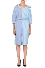 TWO PEARS-Half Sleeve Contrast Belted Draped Shirt Dress