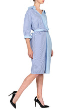 TWO PEARS-Half Sleeve Contrast Belted Draped Shirt Dress