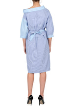 TWO PEARS-Half Sleeve Contrast Belted Draped Shirt Dress