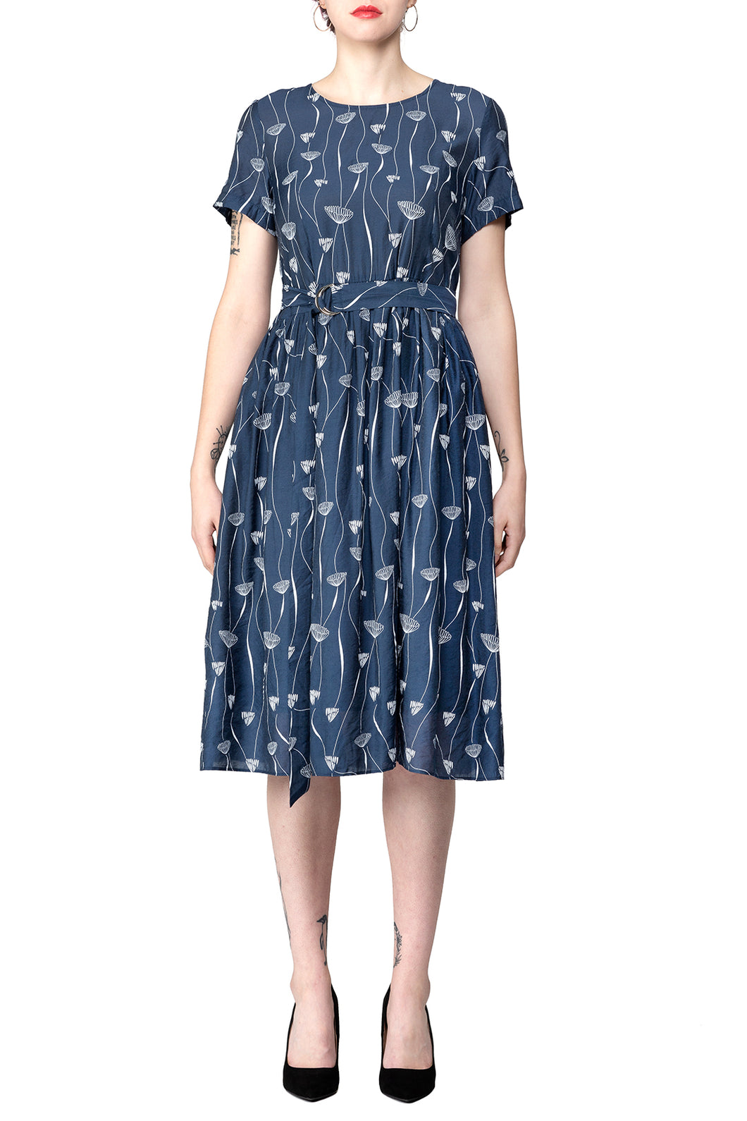 TWO PEARS-Short Sleeve Waist Belt Shift Dress