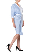 TWO PEARS-Half Sleeve Contrast Belted Draped Shirt Dress