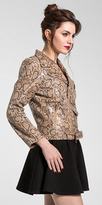 Snake Embossed Foiled Leather Moto Jacket