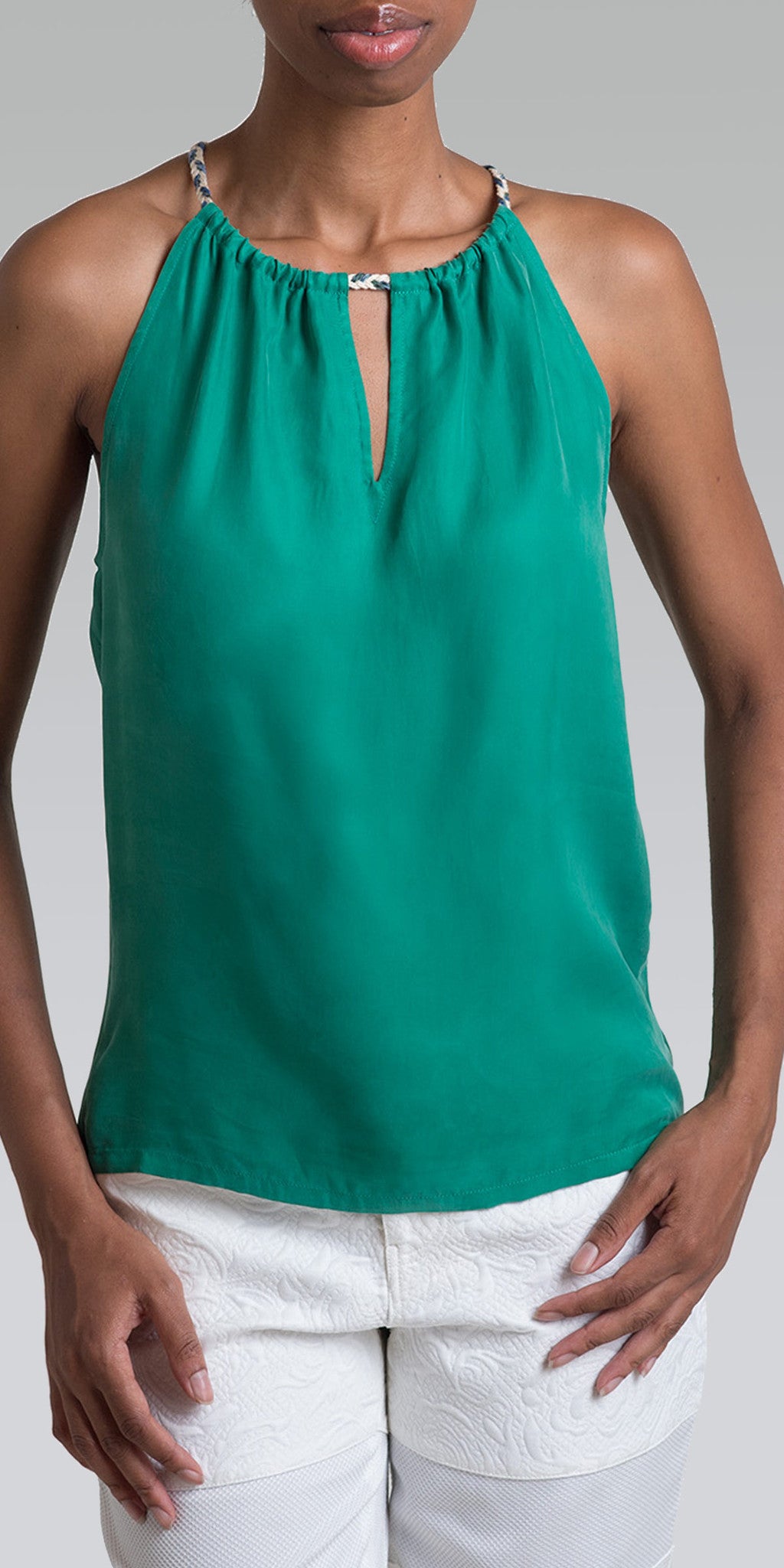 Rope Halter Slit Tank Top - Shamrock