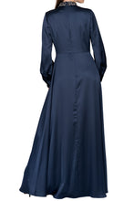AIDAN MATTOX-TWILIGHT BEADED MOCKNECK SATIN GOWN