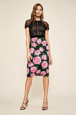 tadashi shoji asymmetric floral jacquard dress Tadashi Shoji Jacquard Asymmetrical Neck High/Low Gown - Hibiscus