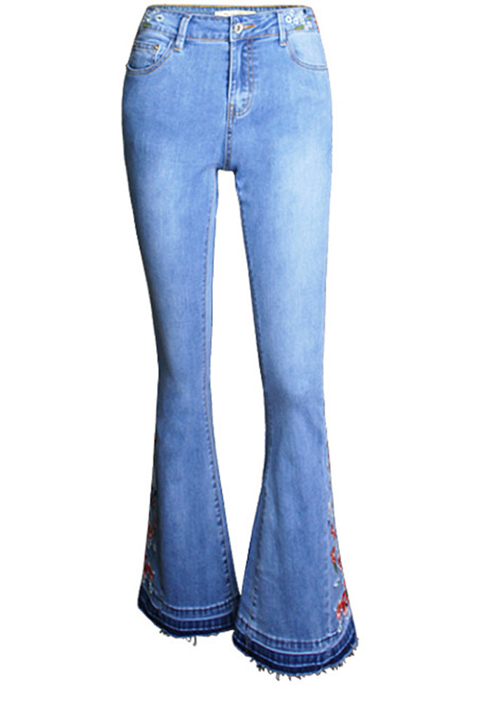 Embroidered Bell Bottom Jeans