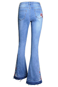 Embroidered Bell Bottom Jeans