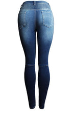Zipper Accent Elastic Skinny Denim Jeans