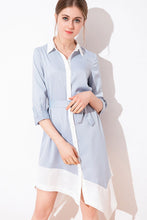 3/4 SLEEVE ASYMMETRICAL BUTTON UP CLOSURE SHIRT DRESS