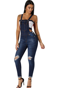 SKINNY RIPPED OVERALL JEANS