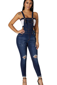 SKINNY RIPPED OVERALL JEANS