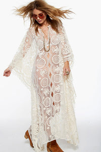 Charlie Charlie Charlotte-Open Side Hollow Out Lace Dolman Maxi Dress