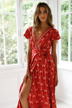 Charlie Charlie Charlotte-Cap Sleeve V-neck Front Slit Fit&Flare Dress