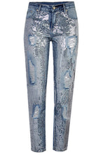 Denim jeans with sequin front