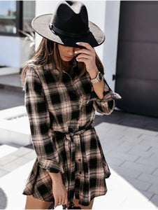 Button Down Waist Belted Shirt Dress