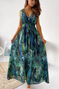 Sleeveless V-neck Elastic Waist Fit&Flare Dress