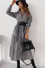Long Sleeve Button Down Waist Belted Fit&Flare Dress
