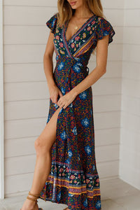 Ruffle Sleeve Waist Belted Slit Fit&Flare Dress