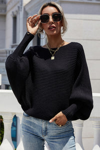 Batwing Sleeve Boat Neck Sweater