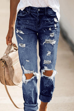 Rolled Leg Distressed Jeans