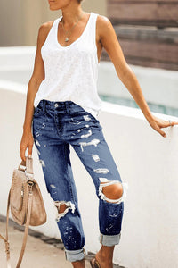 Rolled Leg Distressed Jeans