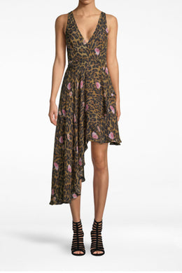 Nicole Miller-Floral Leopard Asymmetrical Dress