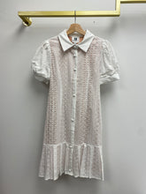 Short Sleeve White Eyelet Belted Mini Dress