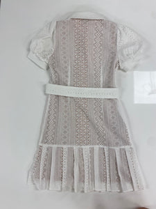 Short Sleeve White Eyelet Belted Mini Dress